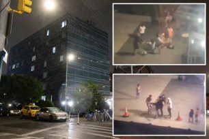 Three images, showing the children fighting as well as a shot of the shelter building.