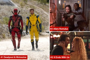 Ryan Reynolds and Hugh Jackman in Deadpool & Wolverine, Cailee Spaeny and David Jonsson in Alien: Romulus, Justin Baldoni and Blake Lively in It Ends With Us