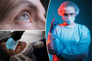 A collage of people wearing surgical gear