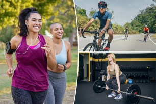 A collage of people performing various exercises