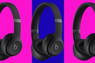 A collage of black headphones