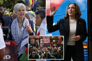 Democratic presidential candidate Kamala Harris and running mate Governor Tim Walz disembarking from their campaign bus in Savannah, Georgia, during a 2-day campaign tour