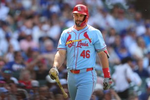 Paul Goldschmidt reacts after striking out during a Cardinals game earlier this month.