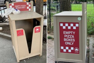 City parks department officials unveiled new anti-rat trash bins designed to fit square pizza boxes in city parks but the new receptacles went largely unnoticed by parkgoers over the holiday weekend.