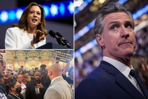 Gavin Newsom, Kamala Harris, reparations demonstrators