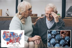 Concerned elderly woman checking her husband's temperature, highlighting the impact of living location on dementia diagnosis